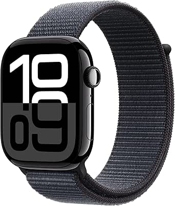 Apple Watch Series 10 GPS 42 mm Smartwatch with Jet Black Aluminium Case with Ink Sport Loop - One Size. Fitness Tracker, ECG App, Always-On Retina Display, Carbon Neutral