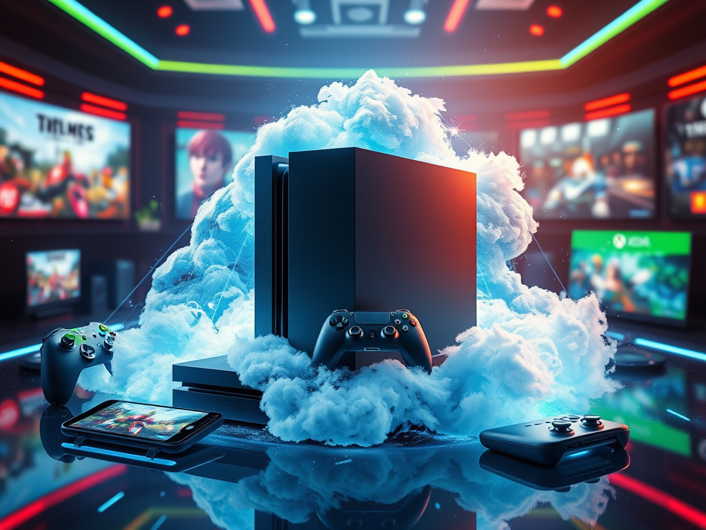 An image showing the newest Playstation 5 in the center, surrounded by the newest Nintendo Switch and Xbox consoles