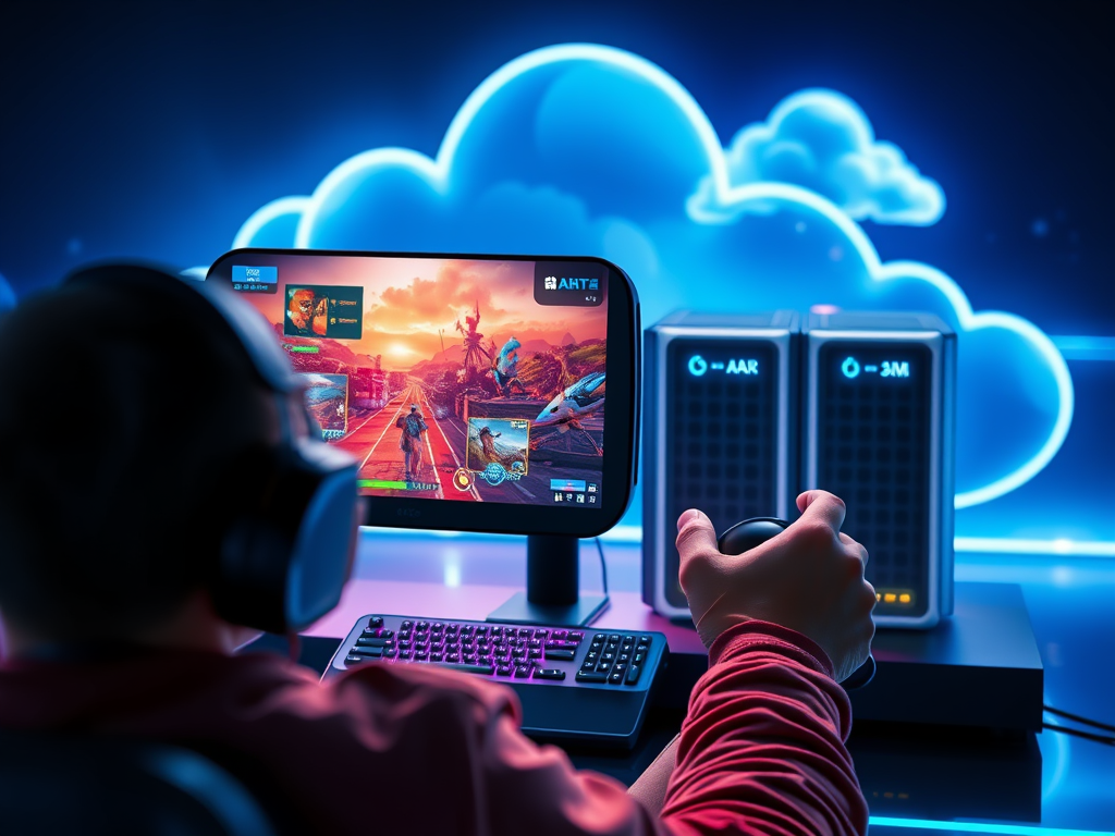 A kid streaming a game on the cloud